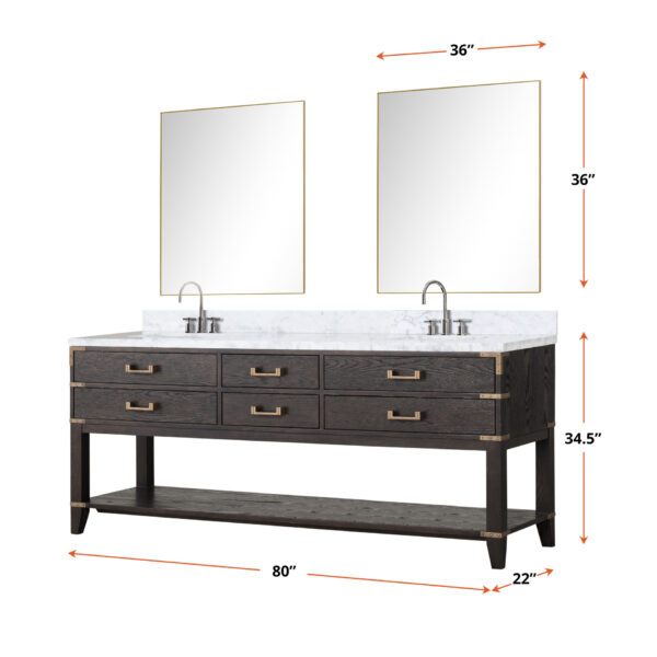 Norwalk 80W x 22D Brown Oak Double Bath Vanity and Carrara Marble Top