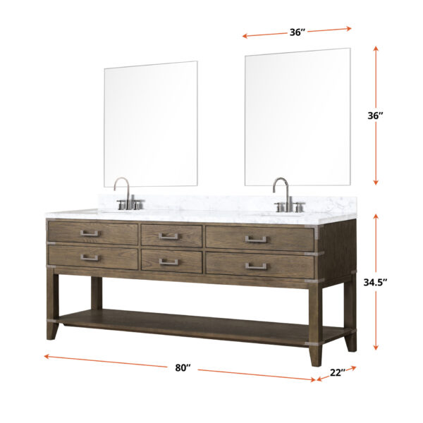 Norwalk 80W x 22D Grey Oak Double Bath Vanity and Carrara Marble Top