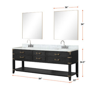 Norwalk 84W x 22D Black Oak Double Bath Vanity and Carrara Marble Top