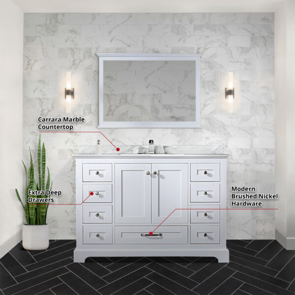 Dukes 48 in. W x 22 in. D White Single Bath Vanity and Carrara Marble Top