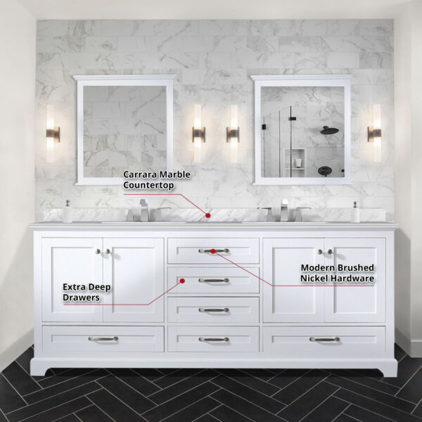 Dukes 80 in. W x 22 in. D White Double Bath Vanity and 30 in. Mirrors