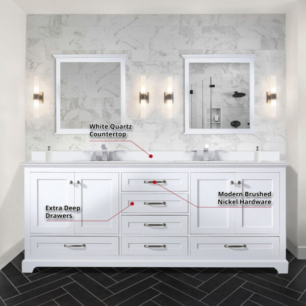 Dukes 80 in. W x 22 in. D White Double Bath Vanity and White Quartz Top