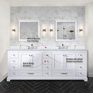 Dukes 84 in. W x 22 in. D White Double Bath Vanity and White Quartz Top