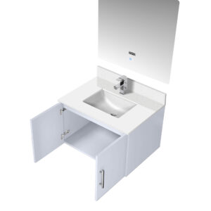 Geneva 30 in. W x 22 in. D Glossy White Bath Vanity, Cultured Marble Top, Faucet Set, and 30 in. LED Mirror