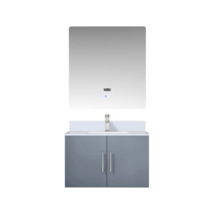 Geneva 30 in. W x 22 in. D Dark Grey Bath Vanity, White Quartz Top, Faucet Set, and 30 in. LED Mirror