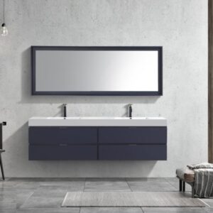 KubeBath BSL80D-BLUE Bliss 80 Inch Wall Mount and Modern Bathroom Vanity in Blue with Double Sink