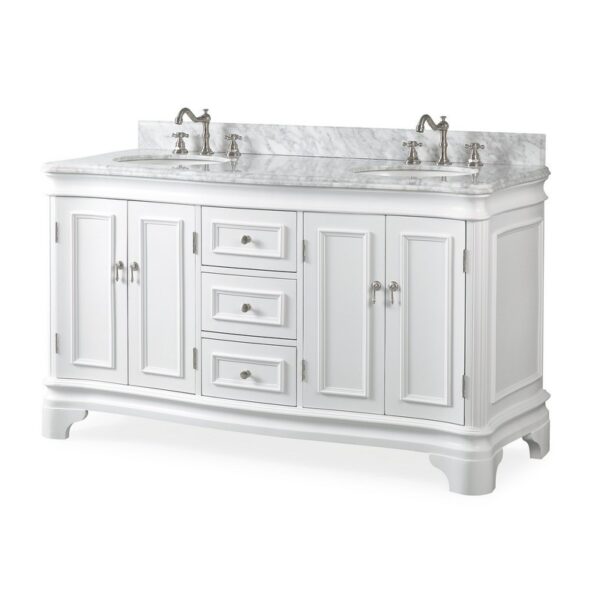 Chans Furniture 2077W-RA 60 Inches Benton Collection Double Sink Sesto Bathroom Vanity In White