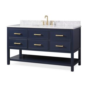 Chans Furniture ZK-2822-S60NB 60 Inches Tennant Brand Italian Carrara Color Finish Single Sink Vanity In Navy Blue