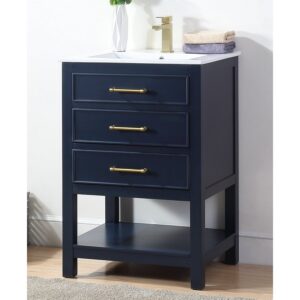 Chans Furniture 2822-V24NB 24 Inches Tennant Brand Aruzza Small Slim Narrow Bathroom Vanity In Navy Blue