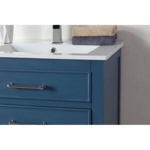 Chans Furniture 2822-V24TB 24 Inches Tennant Brand Aruzza Small Slim Narrow Teal Bathroom Vanity In Blue