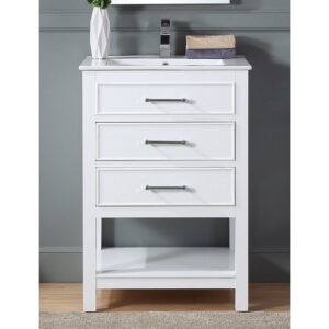 Chans Furniture 2822-V24W 24 Inches Tennant Brand Aruzza Small Slim Narrow Bathroom Vanity In White