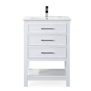 Chans Furniture 2822-V24W 24 Inches Tennant Brand Aruzza Small Slim Narrow Bathroom Vanity In White