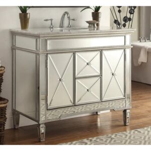 Chans Furniture BC-13Q332 Adelia 40 Inch Silver Mirrored Bathroom Sink Vanity