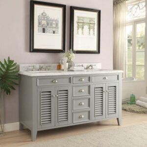 Chans Furniture GD-3028CK60S 60 Inch Shutter Blinds Kalani Double Sink Bathroom Sink Vanity