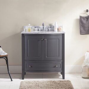 Laviva Estella 32" Grey Bathroom Vanity with White Carrara Marble Countertop