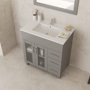 Laviva Nova 32" Grey Bathroom Vanity with White Ceramic Basin Countertop