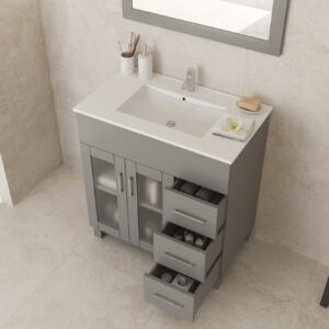 Laviva Nova 32" Grey Bathroom Vanity with White Ceramic Basin Countertop