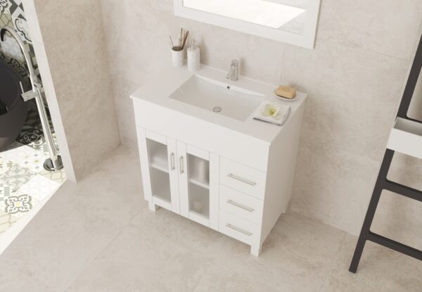 Laviva Nova 32" White Bathroom Vanity with White Ceramic Basin Countertop