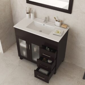 Laviva Nova 36" Brown Bathroom Vanity with White Ceramic Basin Countertop