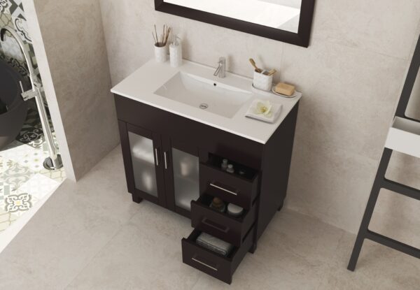 Laviva Nova 36" Brown Bathroom Vanity with White Ceramic Basin Countertop