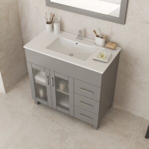 Laviva Nova 36" Grey Bathroom Vanity with White Ceramic Basin Countertop