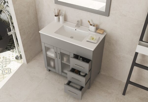 Laviva Nova 36" Grey Bathroom Vanity with White Ceramic Basin Countertop