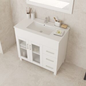 Laviva Nova 36" White Bathroom Vanity with White Ceramic Basin Countertop