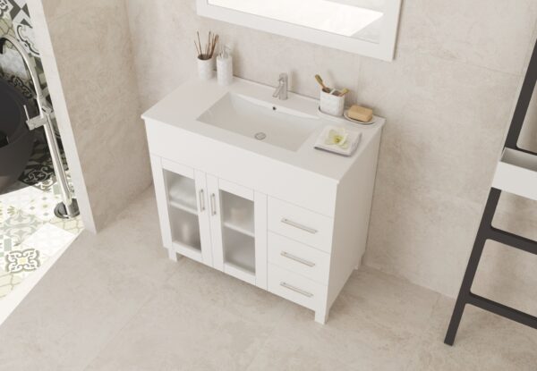 Laviva Nova 36" White Bathroom Vanity with White Ceramic Basin Countertop