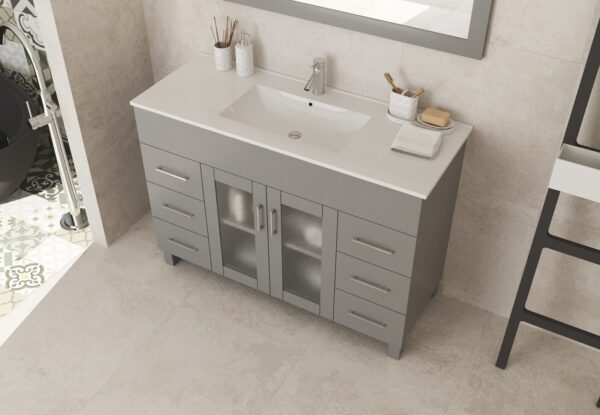 Laviva Nova 48" Grey Bathroom Vanity with White Ceramic Basin Countertop