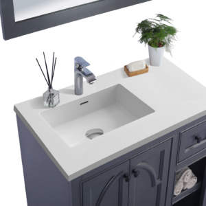 Laviva Odyssey 36" Maple Grey Bathroom Vanity with Matte White VIVA Stone Solid Surface Countertop