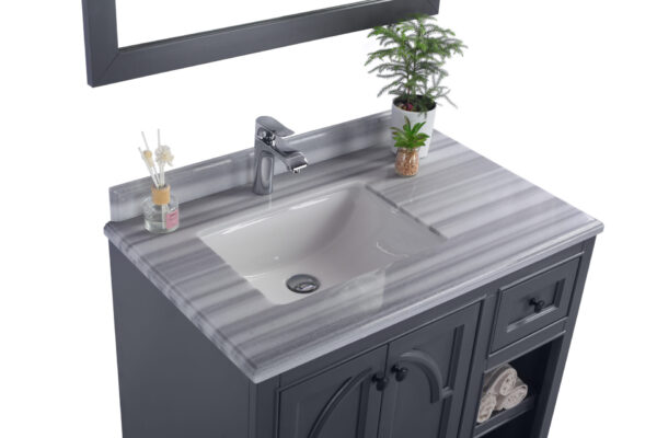 Laviva Odyssey 36" Maple Grey Bathroom Vanity with White Stripes Marble Countertop