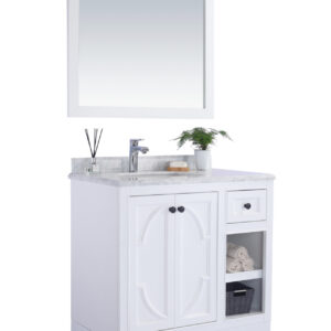 Laviva Odyssey 36" White Bathroom Vanity with Black Wood Marble Countertop