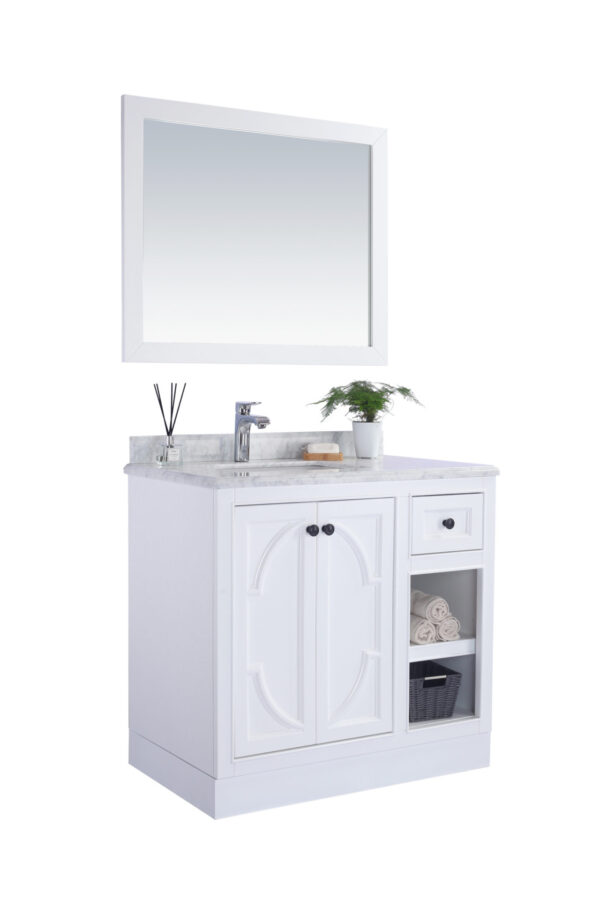 Laviva Odyssey 36" White Bathroom Vanity with White Stripes Marble Countertop