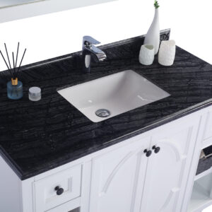 Laviva Odyssey 48" White Bathroom Vanity with Black Wood Marble Countertop