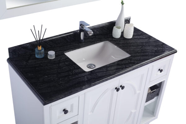 Laviva Odyssey 48" White Bathroom Vanity with Black Wood Marble Countertop