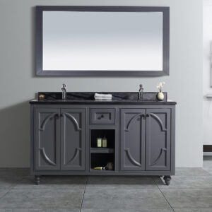 Laviva Odyssey 60" Maple Grey Double Sink Bathroom Vanity with Black Wood Marble Countertop