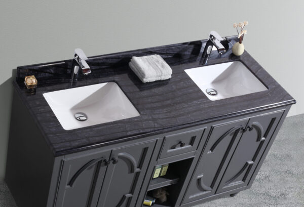 Laviva Odyssey 60" Maple Grey Double Sink Bathroom Vanity with Black Wood Marble Countertop