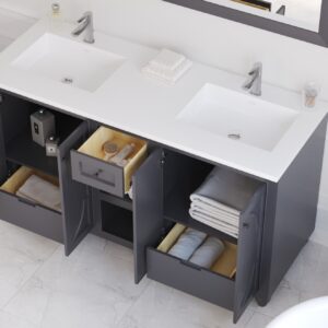 Laviva Odyssey 60" Maple Grey Double Sink Bathroom Vanity with Matte White VIVA Stone Solid Surface Countertop