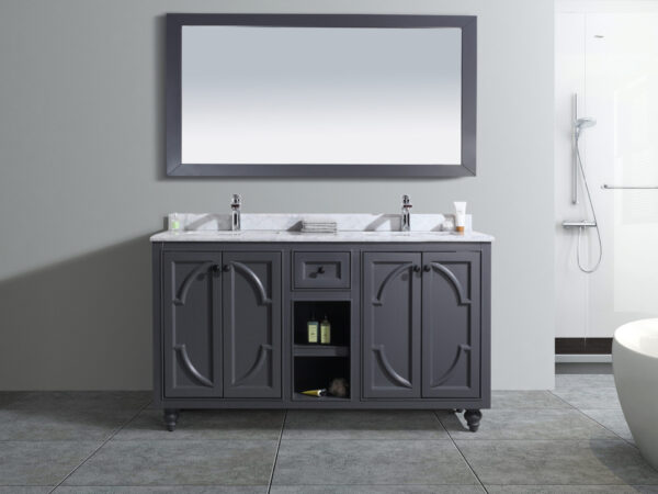 Laviva Odyssey 60" Maple Grey Double Sink Bathroom Vanity with White Carrara Marble Countertop