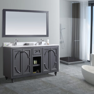 Laviva Odyssey 60" Maple Grey Double Sink Bathroom Vanity with White Carrara Marble Countertop