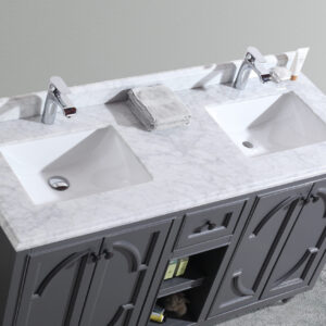 Laviva Odyssey 60" Maple Grey Double Sink Bathroom Vanity with White Carrara Marble Countertop