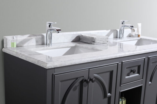 Laviva Odyssey 60" Maple Grey Double Sink Bathroom Vanity with White Carrara Marble Countertop