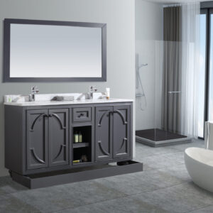 Laviva Odyssey 60" Maple Grey Double Sink Bathroom Vanity with White Carrara Marble Countertop