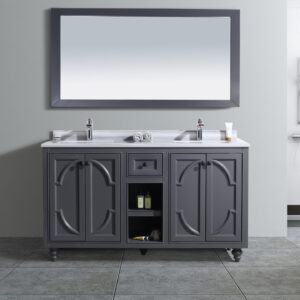 Laviva Odyssey 60" Maple Grey Double Sink Bathroom Vanity with White Stripes Marble Countertop