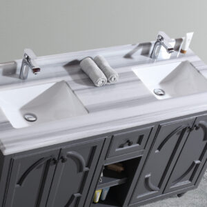 Laviva Odyssey 60" Maple Grey Double Sink Bathroom Vanity with White Stripes Marble Countertop