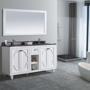 Laviva Odyssey 60" White Double Sink Bathroom Vanity with Black Wood Marble Countertop