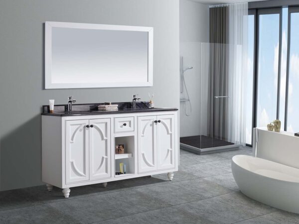 Laviva Odyssey 60" White Double Sink Bathroom Vanity with Black Wood Marble Countertop