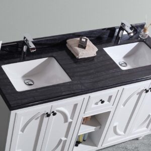 Laviva Odyssey 60" White Double Sink Bathroom Vanity with Black Wood Marble Countertop