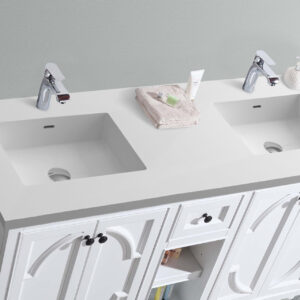 Laviva Odyssey 60" White Double Sink Bathroom Vanity with Matte White VIVA Stone Solid Surface Countertop