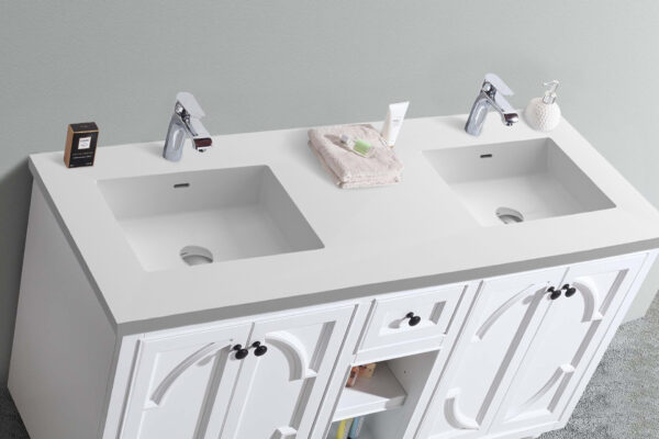 Laviva Odyssey 60" White Double Sink Bathroom Vanity with Matte White VIVA Stone Solid Surface Countertop